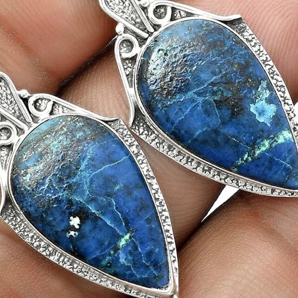 Stunning Azurite sterling silver earrings - Picture 2 of 2